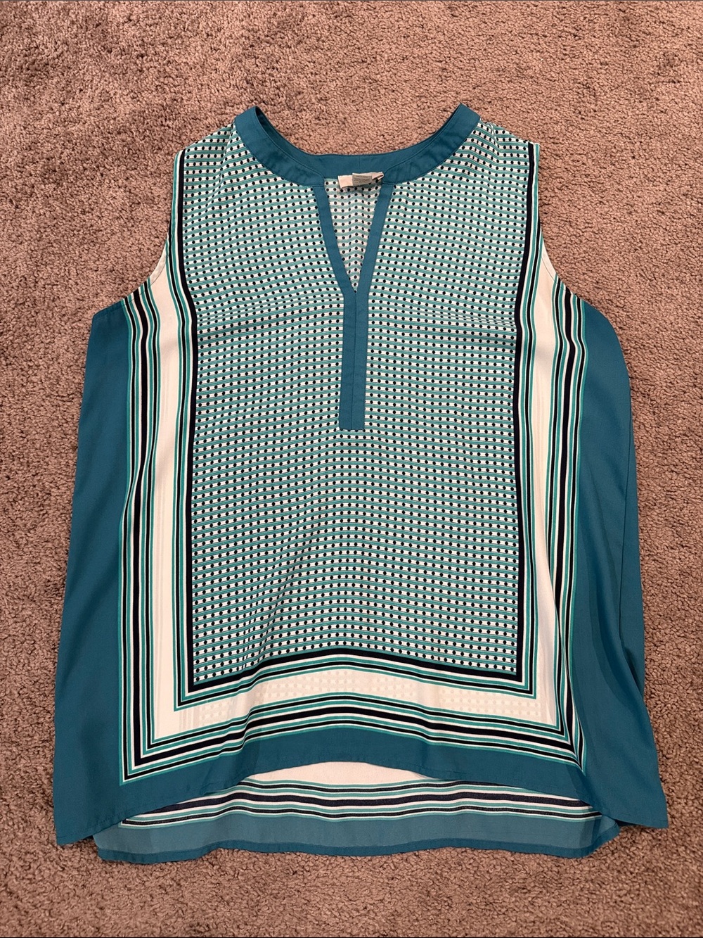 LOFT Teal, White and Black Geometric Sleeveless Camisole